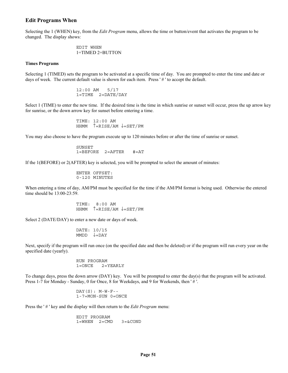 Edit programs when, Times programs | Home Automation II User Manual | Page 59 / 90