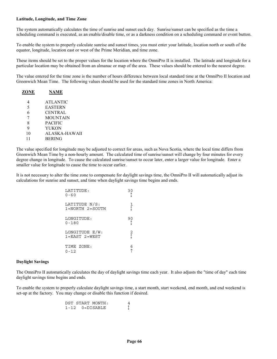 Latitude, longitude, and time zone, Daylight savings | Home Automation II User Manual | Page 74 / 90