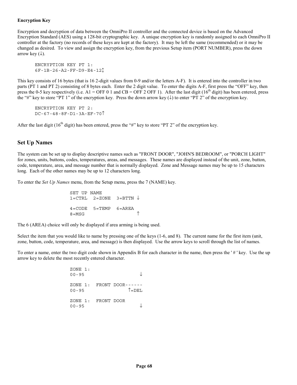 Encryption key, Set up names | Home Automation II User Manual | Page 76 / 90