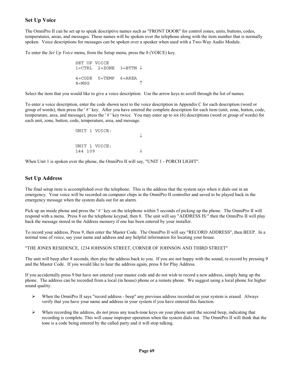 Set up voice, Set up address | Home Automation II User Manual | Page 77 / 90