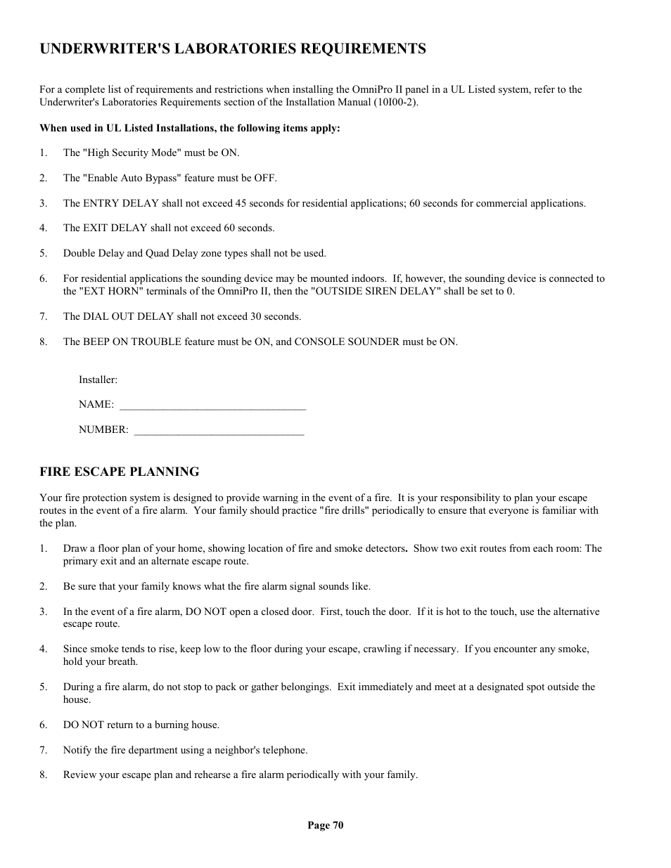 Underwriter's laboratories requirements, Fire escape planning | Home Automation II User Manual | Page 78 / 90