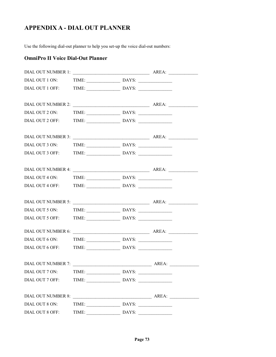 Appendix a - dial out planner | Home Automation II User Manual | Page 81 / 90