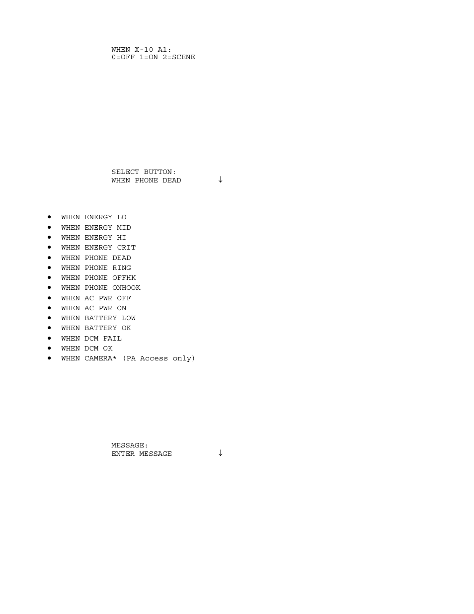 Miscellaneous event buttons, Message event buttons (pro-link) | Home Automation HOME AUTOMATION User Manual | Page 70 / 98