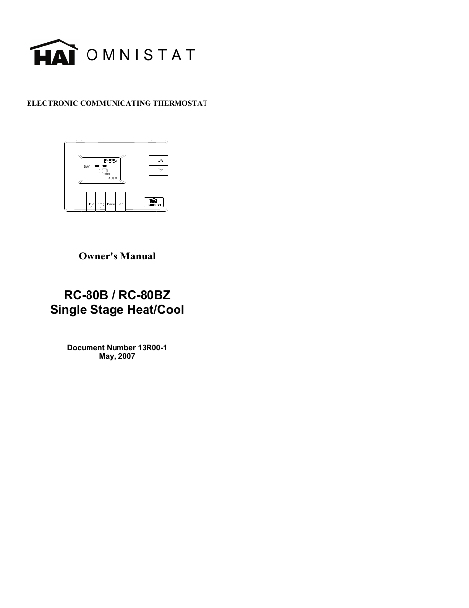 Home Automation OMNISTAT RC-80B User Manual | 20 pages
