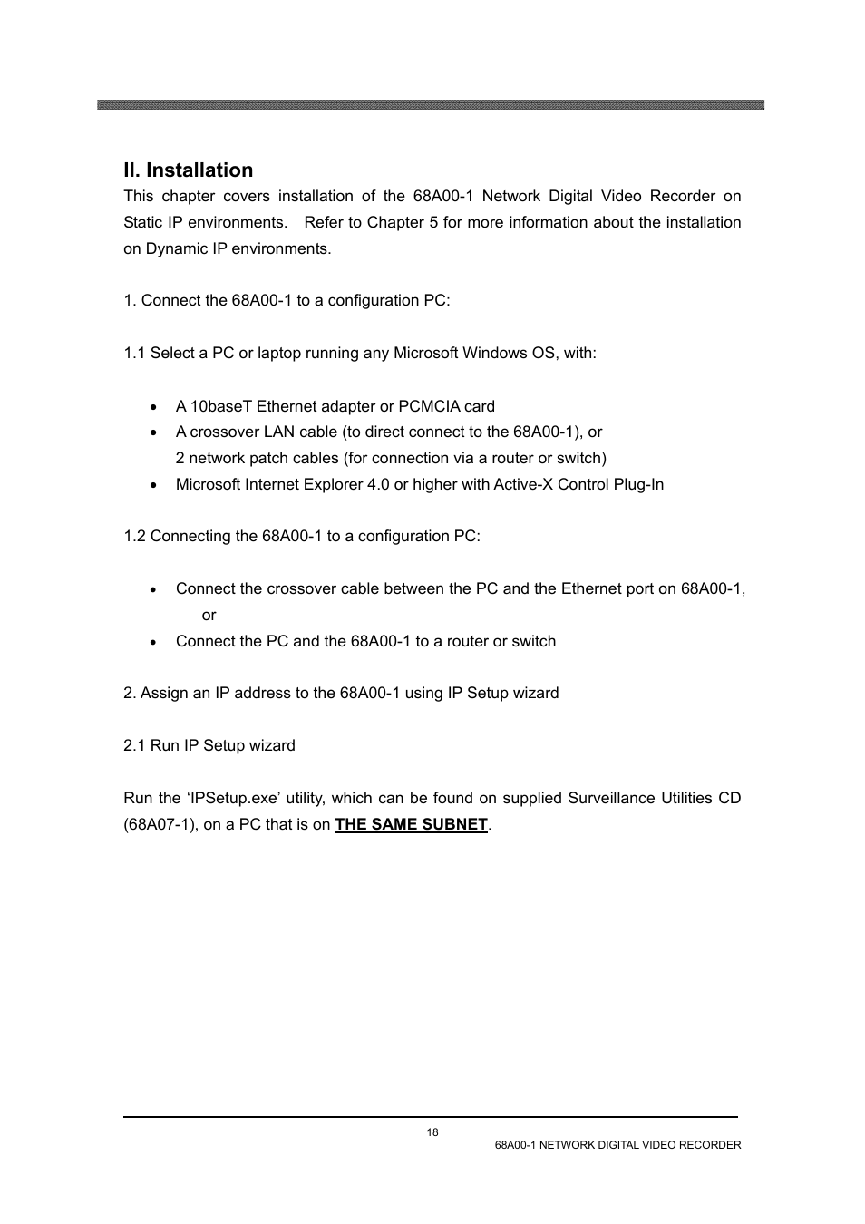 Ii. installation, Connect the 68a00-1 to a configuration pc, 2 connecting the 68a00-1 to a configuration pc | 1 run ip setup wizard | Home Automation 68A00-1 User Manual | Page 20 / 67