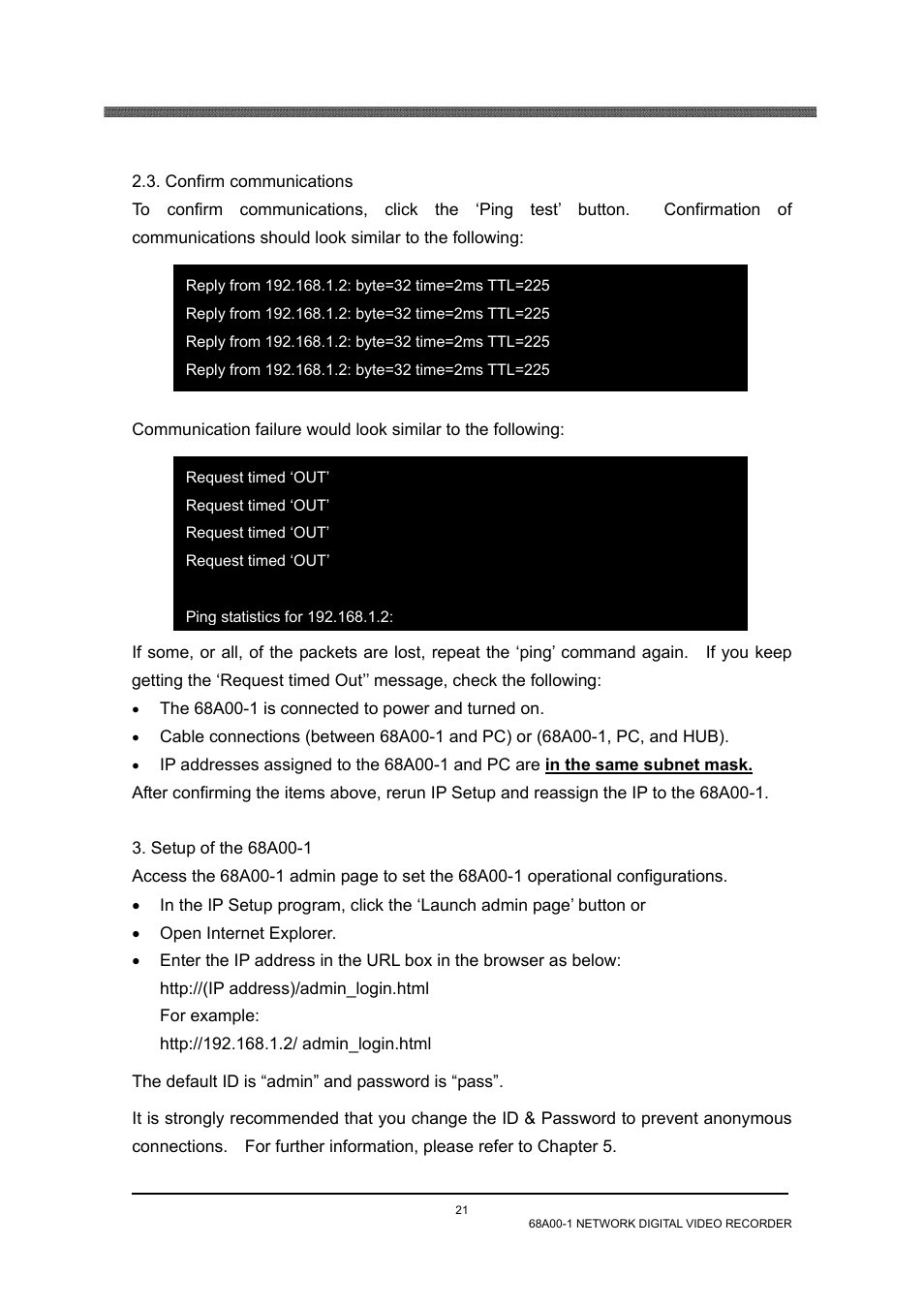Confirm communications, Setup of the 68a00-1 | Home Automation 68A00-1 User Manual | Page 23 / 67