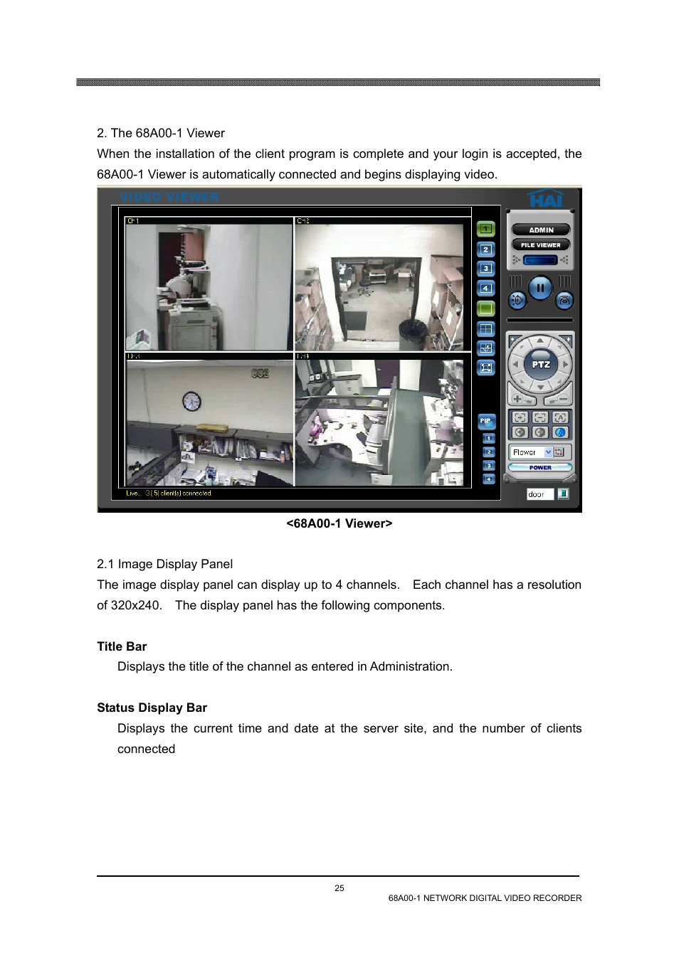 1 image display panel, Title bar, Status display bar | The 68a00-1 viewer | Home Automation 68A00-1 User Manual | Page 27 / 67