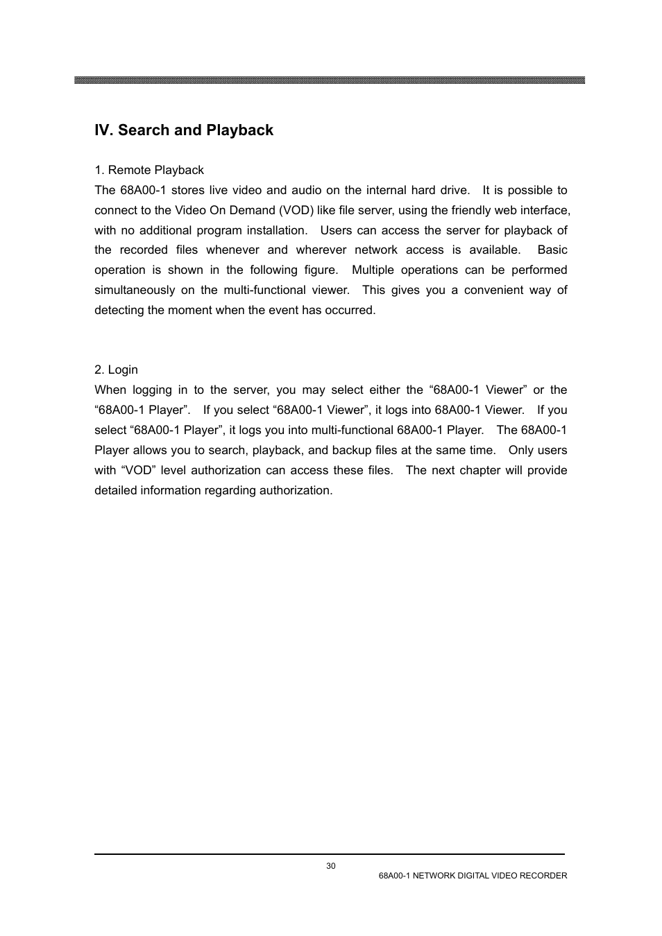 Iv. search and playback, Remote playback, Login | Home Automation 68A00-1 User Manual | Page 32 / 67