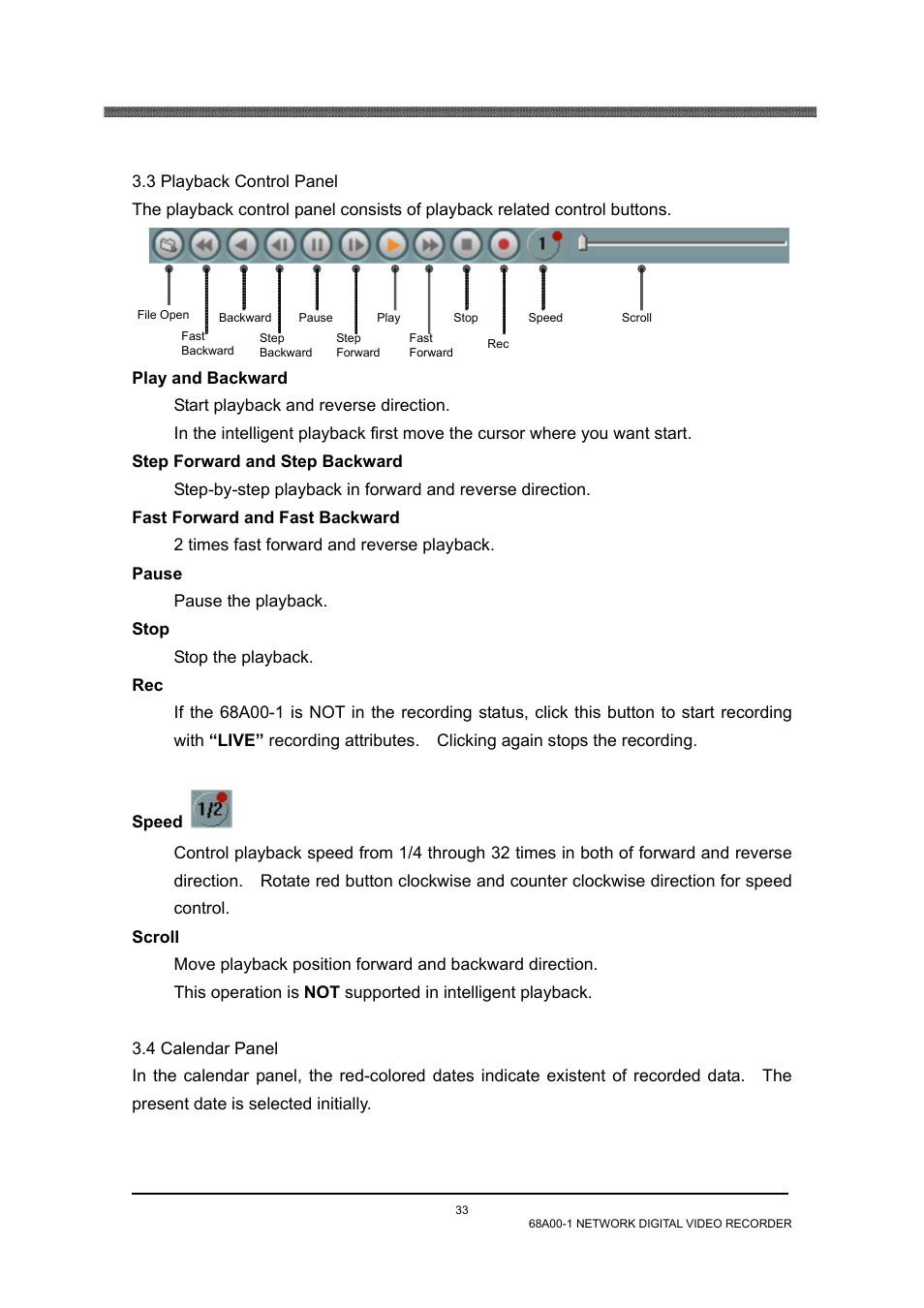 3 playback control panel, 4 calendar panel | Home Automation 68A00-1 User Manual | Page 35 / 67