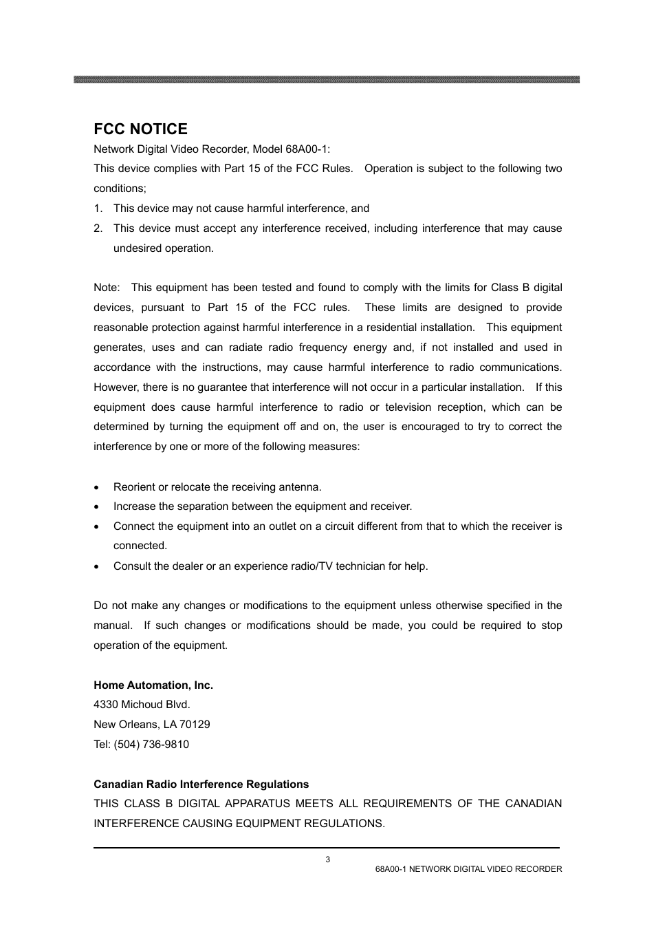Fcc notice | Home Automation 68A00-1 User Manual | Page 5 / 67