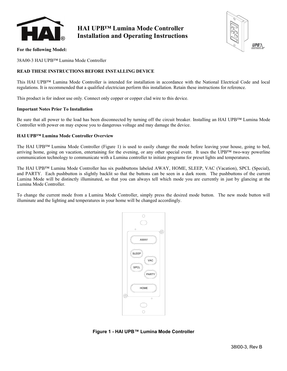 Home Automation 38A00-3 User Manual | 4 pages