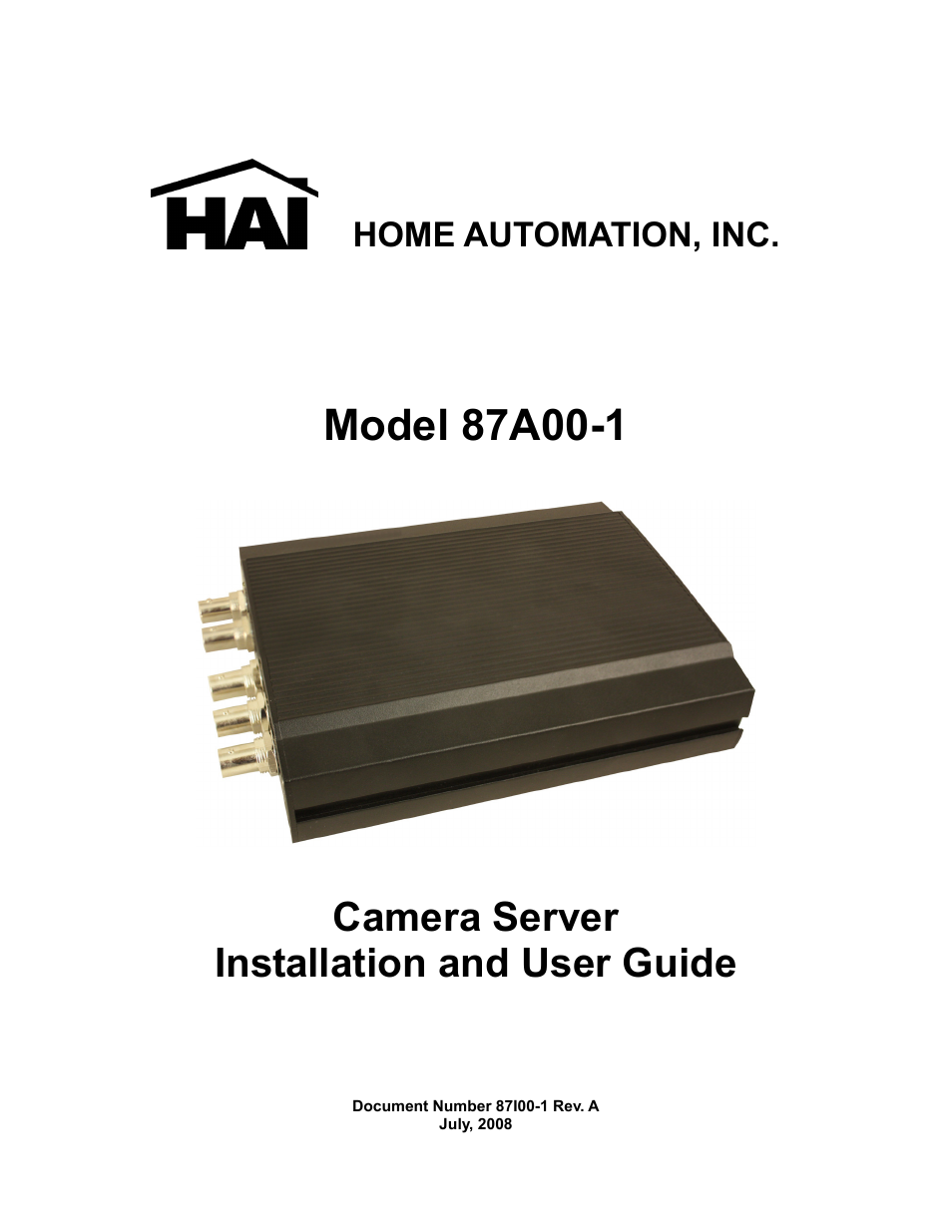 Home Automation CAMERA SERVER 87A00-1 User Manual | 59 pages