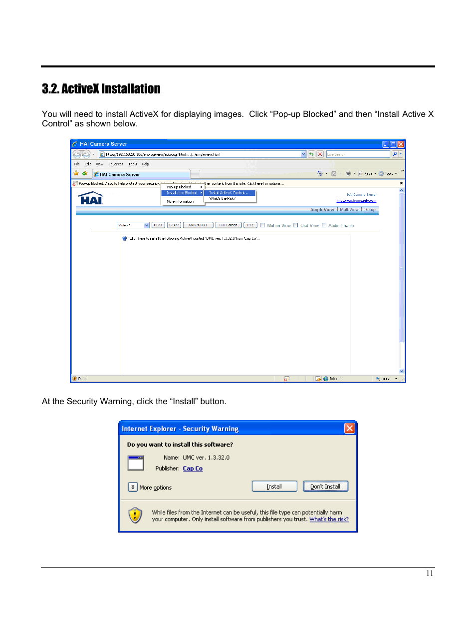 Activex installation | Home Automation CAMERA SERVER 87A00-1 User Manual | Page 17 / 59