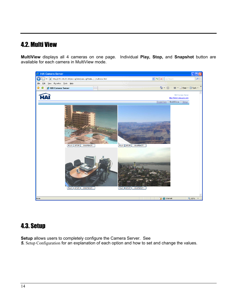 Multi view, Setup | Home Automation CAMERA SERVER 87A00-1 User Manual | Page 20 / 59