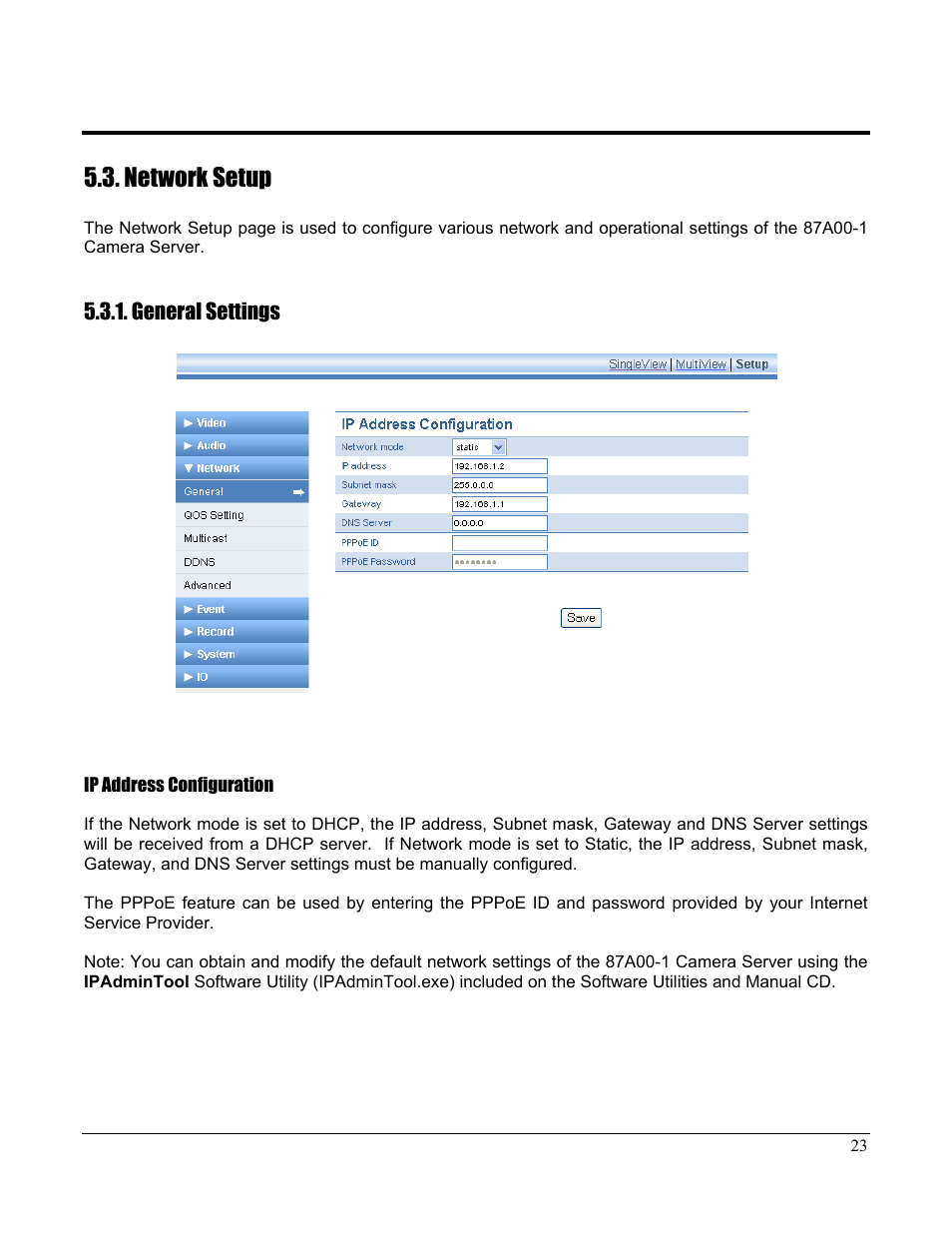 Network setup | Home Automation CAMERA SERVER 87A00-1 User Manual | Page 29 / 59