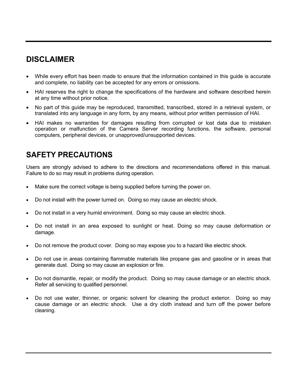 Disclaimer, Safety precautions | Home Automation CAMERA SERVER 87A00-1 User Manual | Page 3 / 59