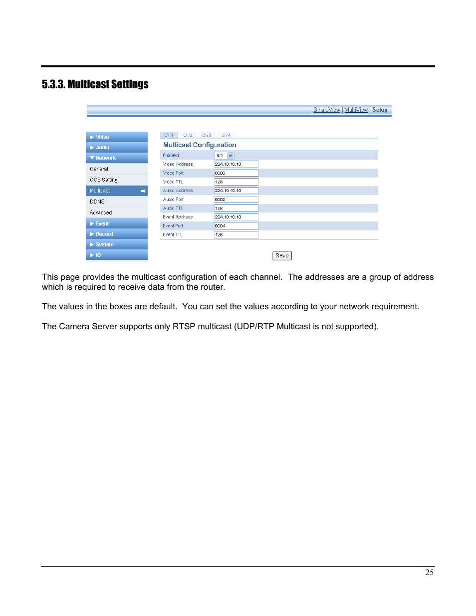 Multicast settings | Home Automation CAMERA SERVER 87A00-1 User Manual | Page 31 / 59