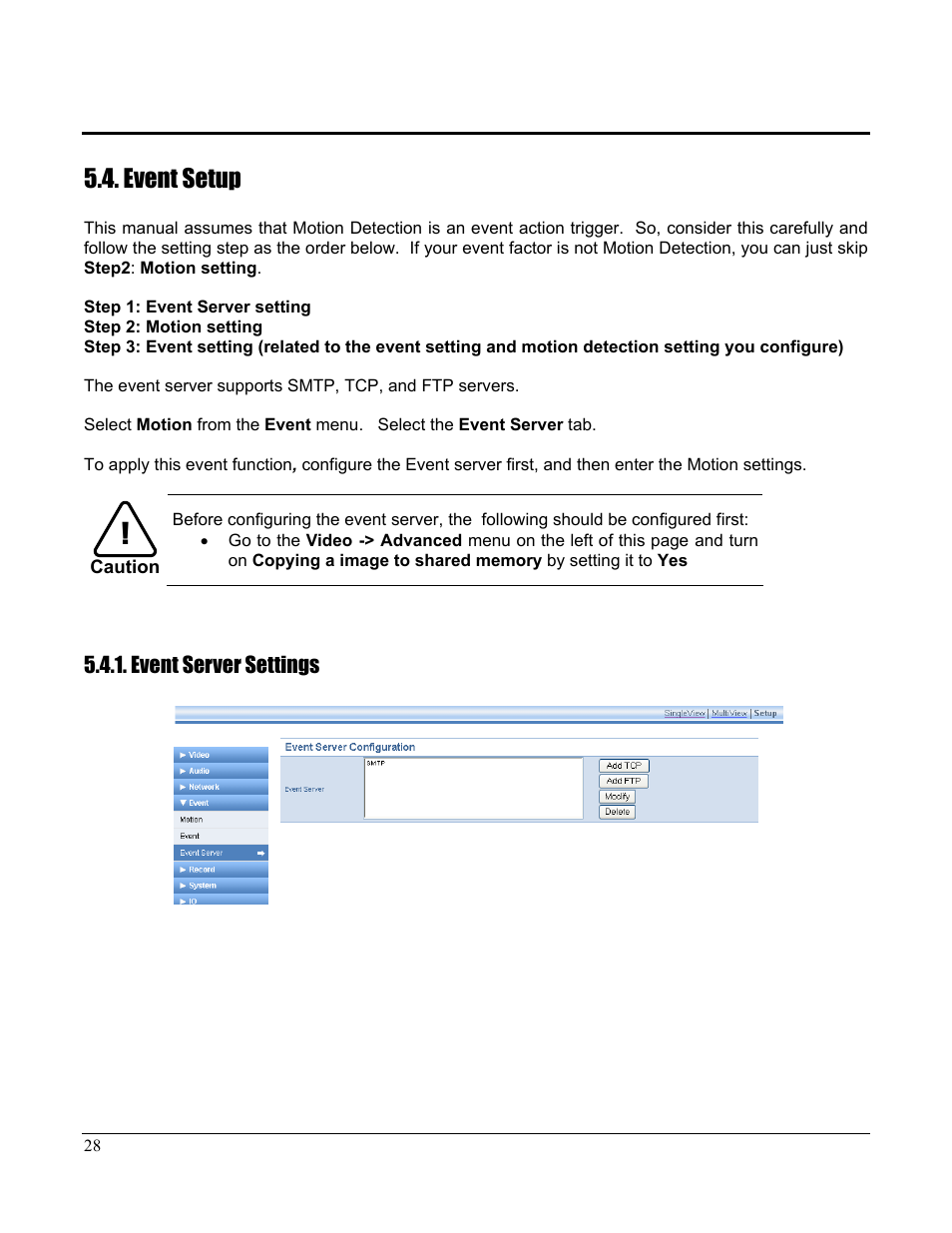 Event setup | Home Automation CAMERA SERVER 87A00-1 User Manual | Page 34 / 59