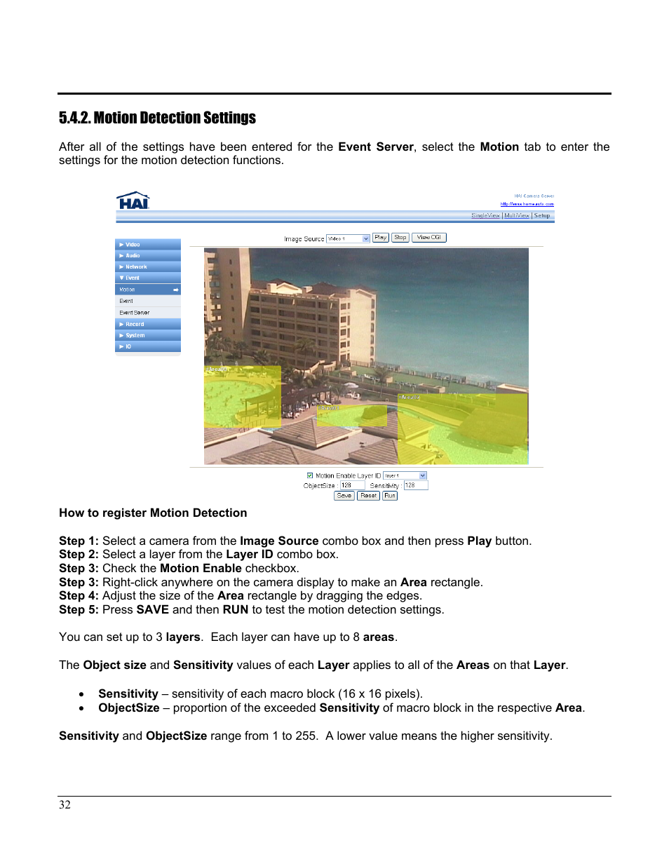 Motion detection settings | Home Automation CAMERA SERVER 87A00-1 User Manual | Page 38 / 59