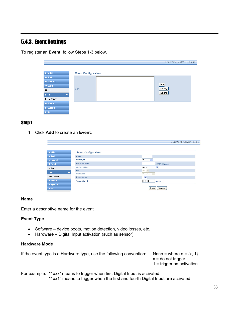 Event settings | Home Automation CAMERA SERVER 87A00-1 User Manual | Page 39 / 59