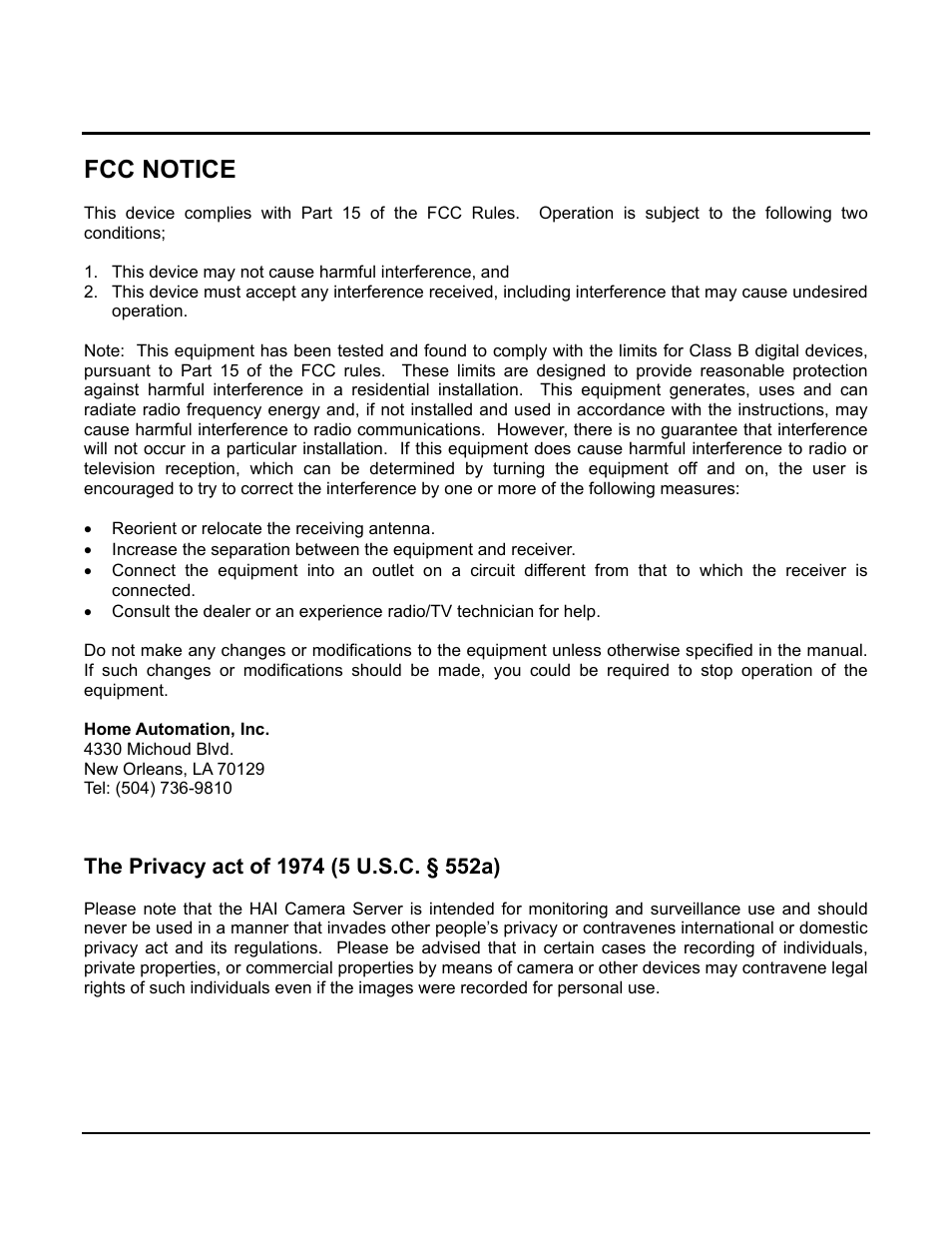 Fcc notice | Home Automation CAMERA SERVER 87A00-1 User Manual | Page 4 / 59