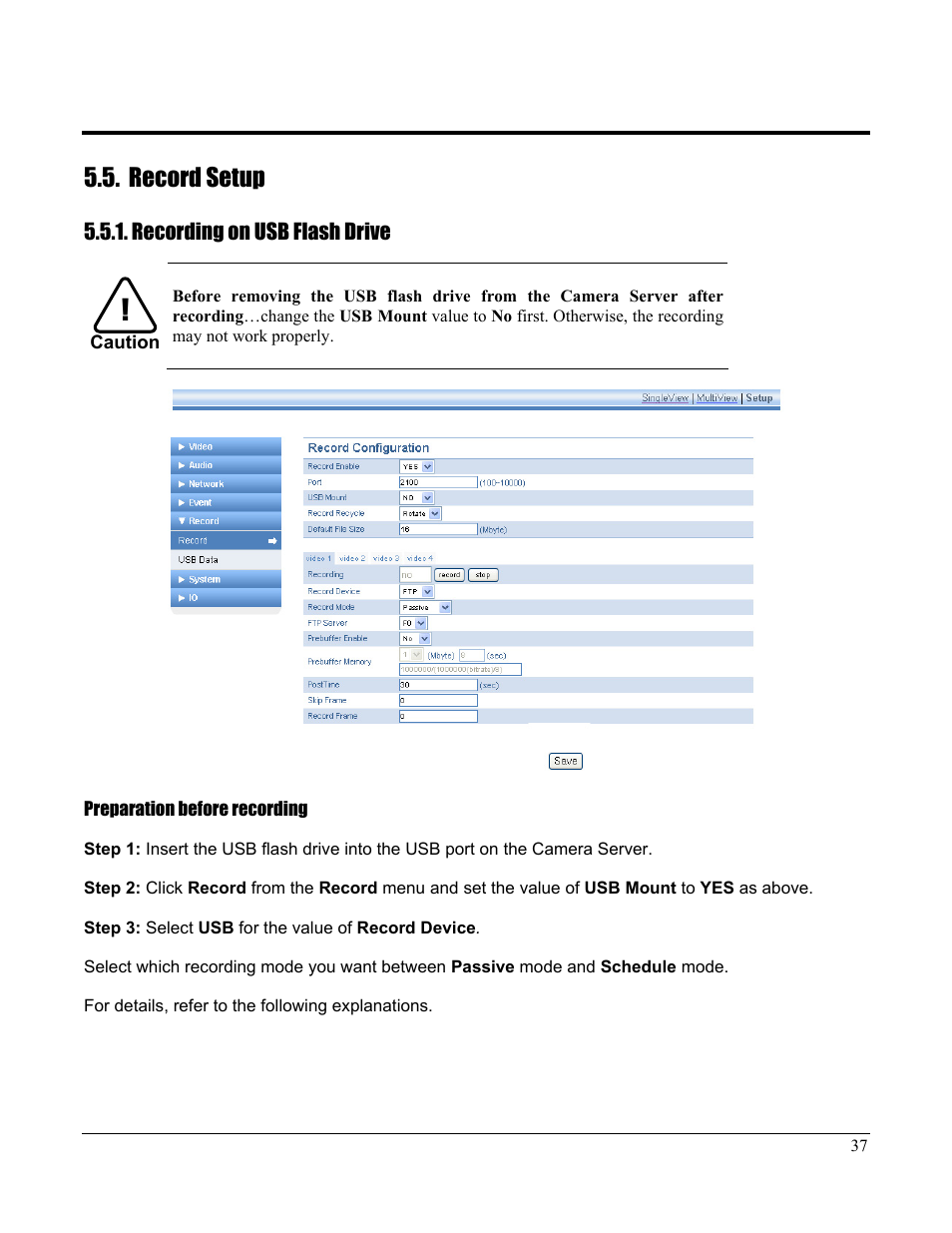 Record setup | Home Automation CAMERA SERVER 87A00-1 User Manual | Page 43 / 59