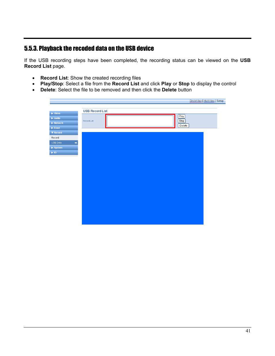 Playback the recoded data on the usb device | Home Automation CAMERA SERVER 87A00-1 User Manual | Page 47 / 59