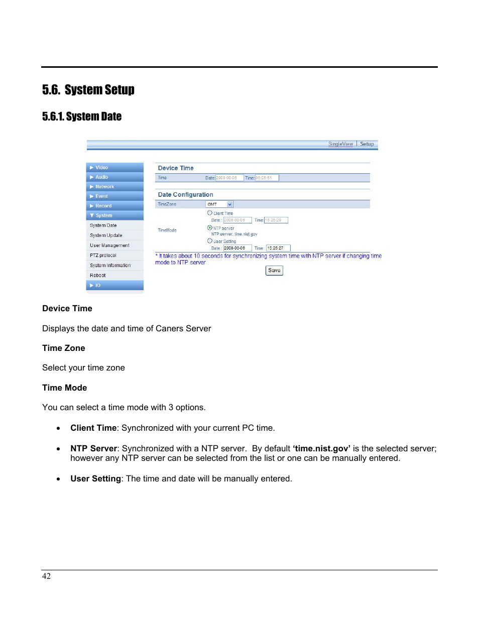 System setup, System date | Home Automation CAMERA SERVER 87A00-1 User Manual | Page 48 / 59