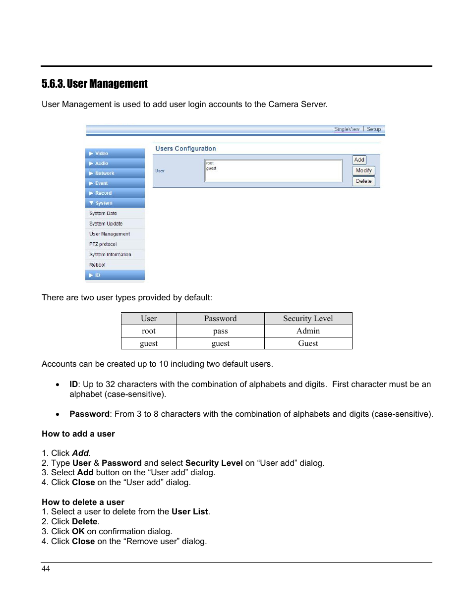 User management | Home Automation CAMERA SERVER 87A00-1 User Manual | Page 50 / 59