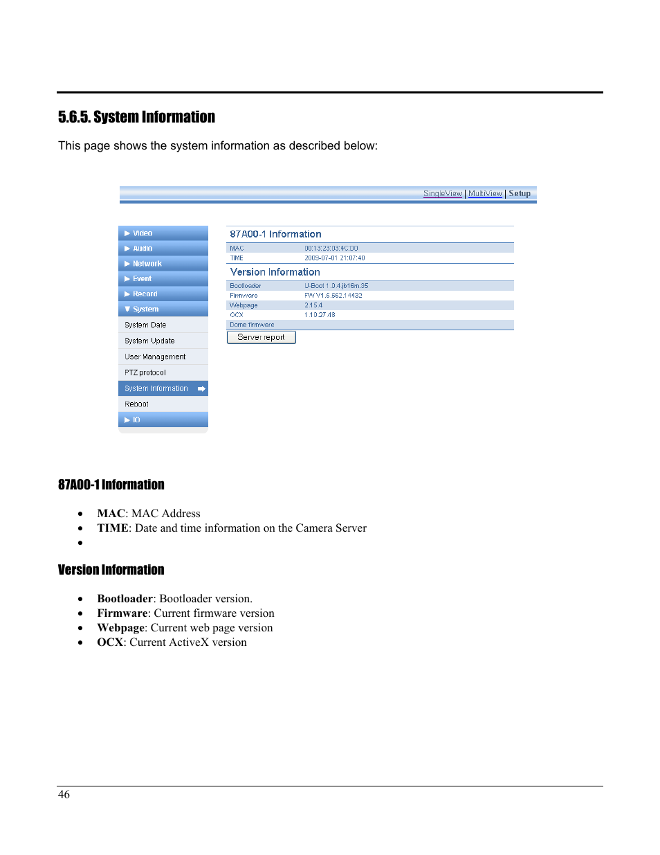 System information | Home Automation CAMERA SERVER 87A00-1 User Manual | Page 52 / 59