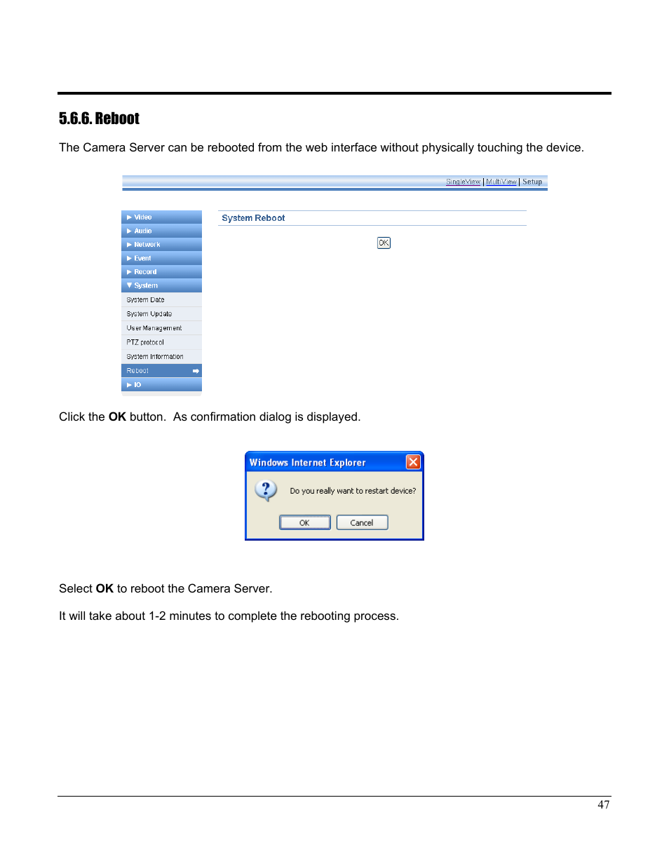 Reboot | Home Automation CAMERA SERVER 87A00-1 User Manual | Page 53 / 59