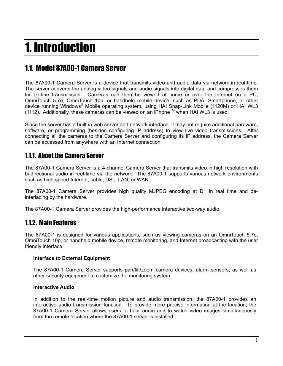 Introduction | Home Automation CAMERA SERVER 87A00-1 User Manual | Page 7 / 59