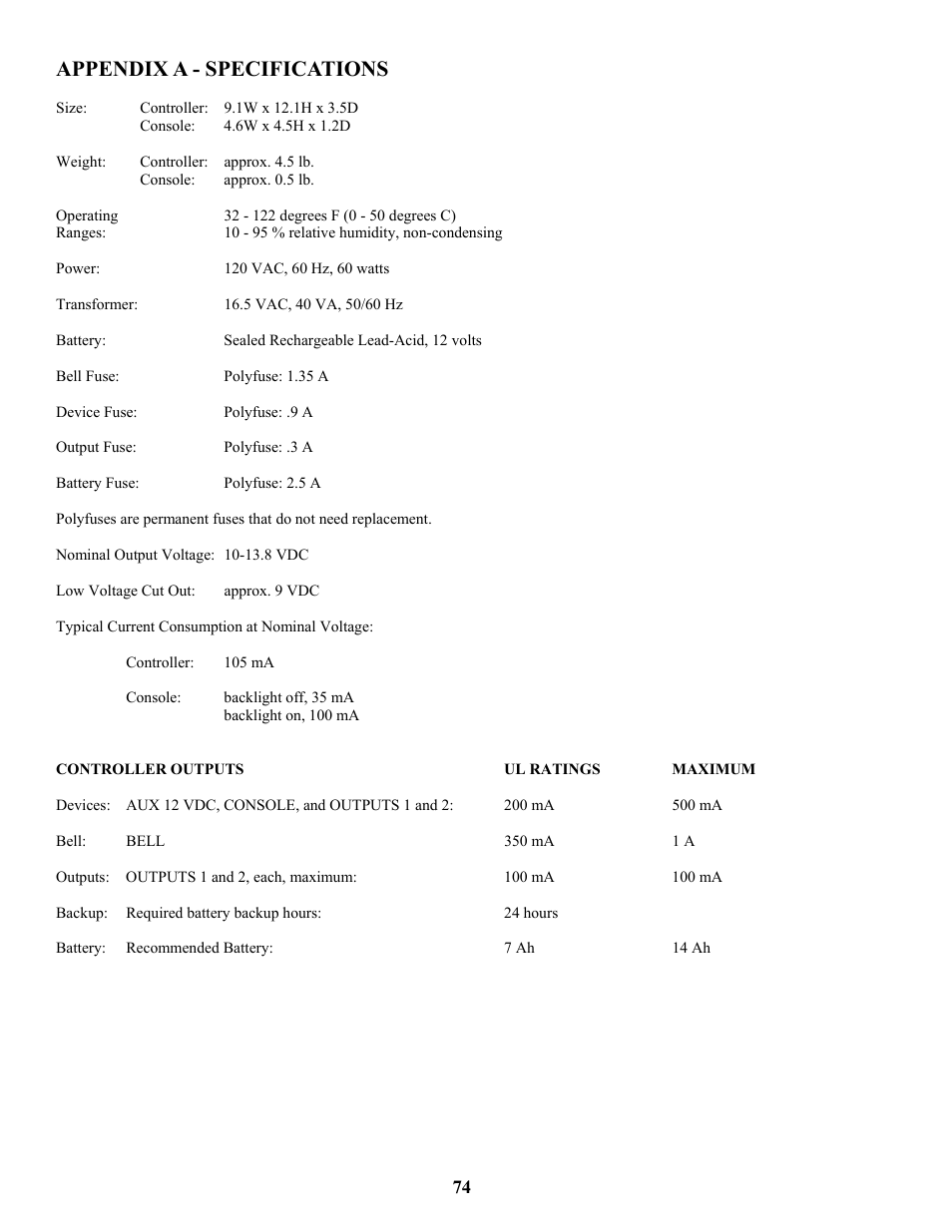 Appendix a - specifications | Home Automation SIA CP-01 User Manual | Page 82 / 88