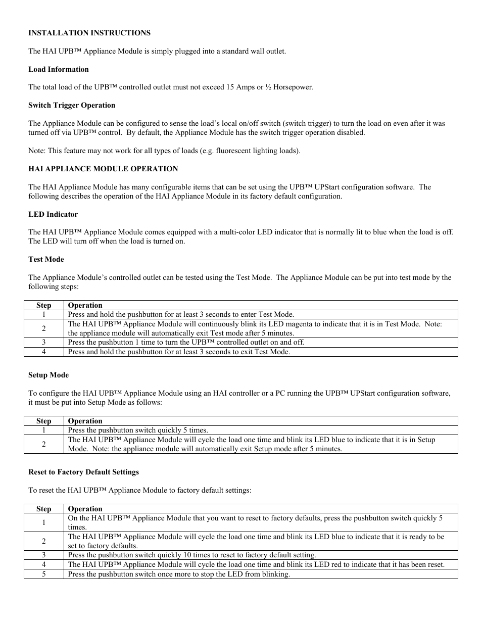 Home Automation UPB 60A00-1 HAI 15A User Manual | Page 2 / 3