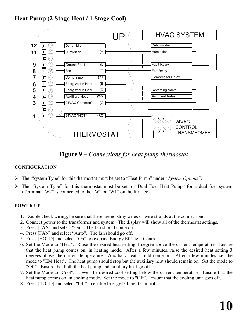 Thermostat, Hvac system, Heat pump (2 stage heat / 1 stage cool) | Figure 9 – connections for heat pump thermostat | Home Automation RC-2000 User Manual | Page 10 / 24