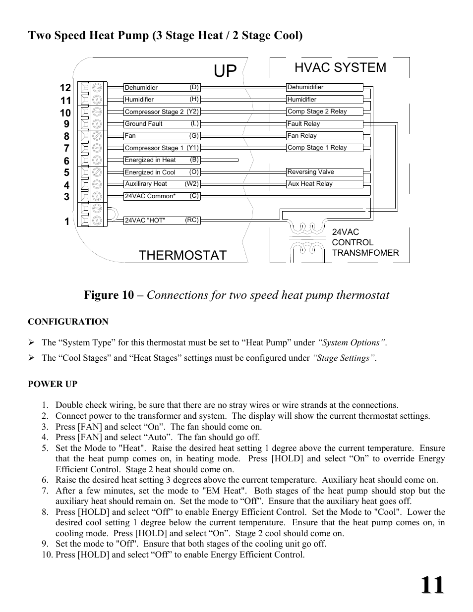 Hvac system thermostat, Two speed heat pump (3 stage heat / 2 stage cool) | Home Automation RC-2000 User Manual | Page 11 / 24