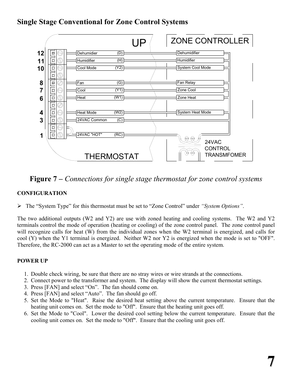 Zone controller thermostat, Single stage conventional for zone control systems | Home Automation RC-2000 User Manual | Page 7 / 24