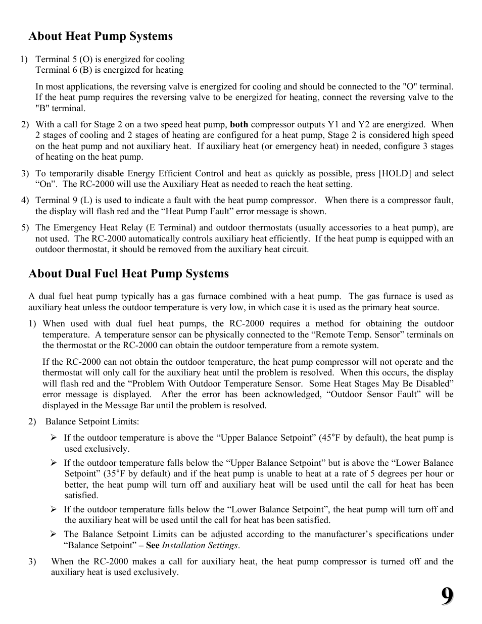 About heat pump systems, About dual fuel heat pump systems | Home Automation RC-2000 User Manual | Page 9 / 24