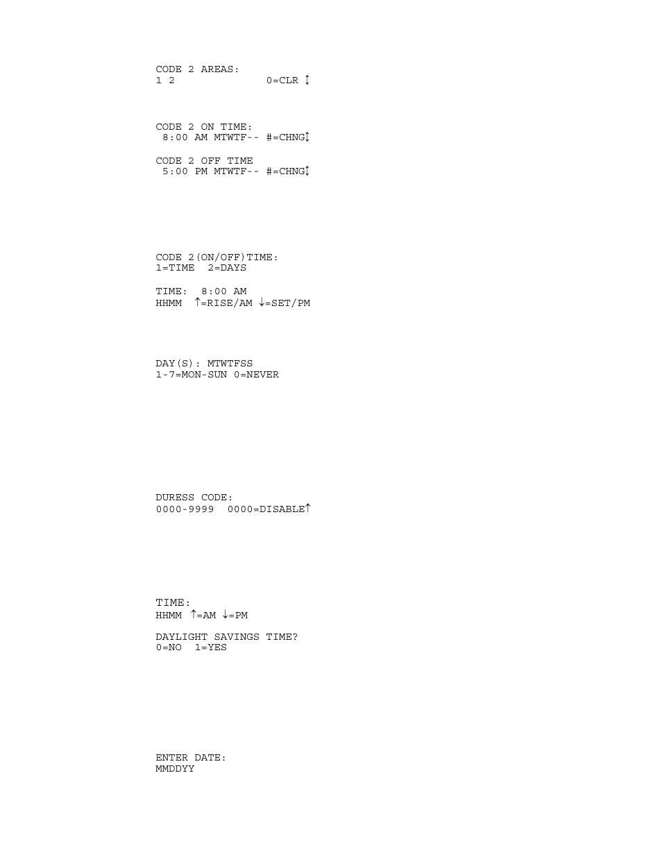 Duress code, Set up time | Home Automation OmniPro II User Manual | Page 64 / 100