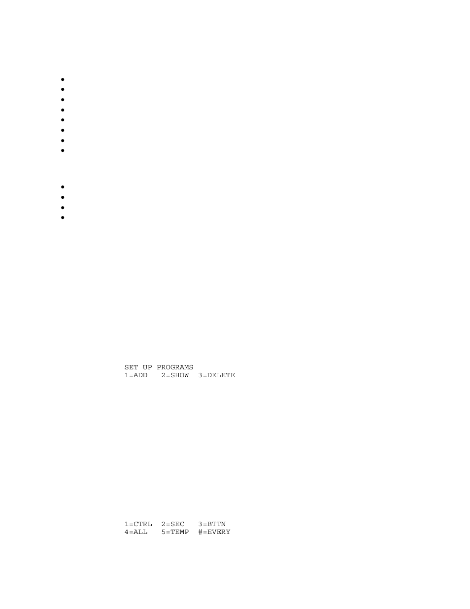 Advanced control programming (acp), 1 = add programs, 2 = show programs | Home Automation OmniPro II User Manual | Page 65 / 100