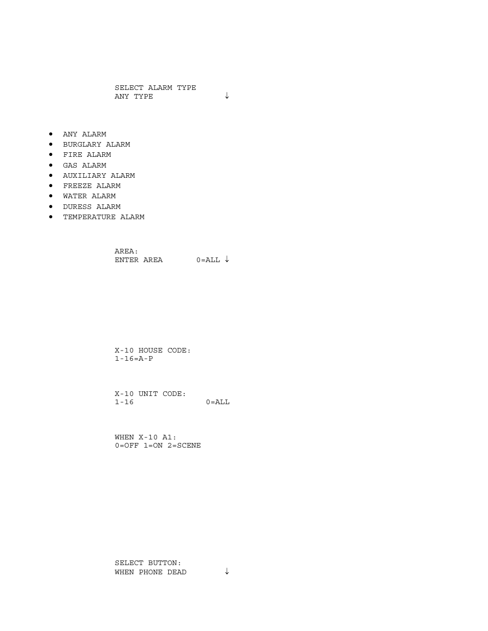 Alarm event buttons, X-10 event buttons, Miscellaneous event buttons | Home Automation OmniPro II User Manual | Page 72 / 100