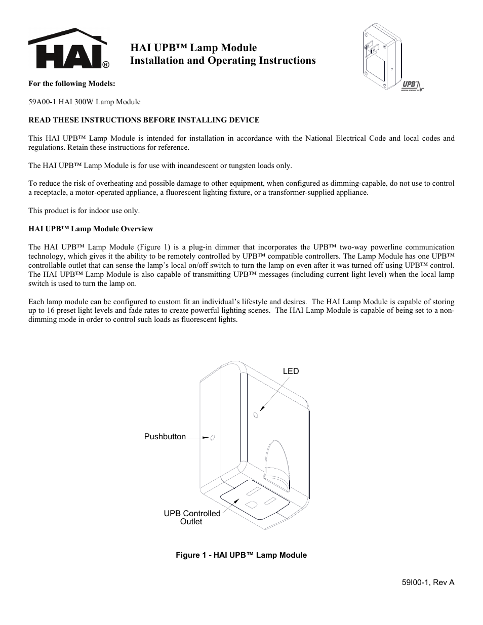 Home Automation 59A00-1 User Manual | 3 pages