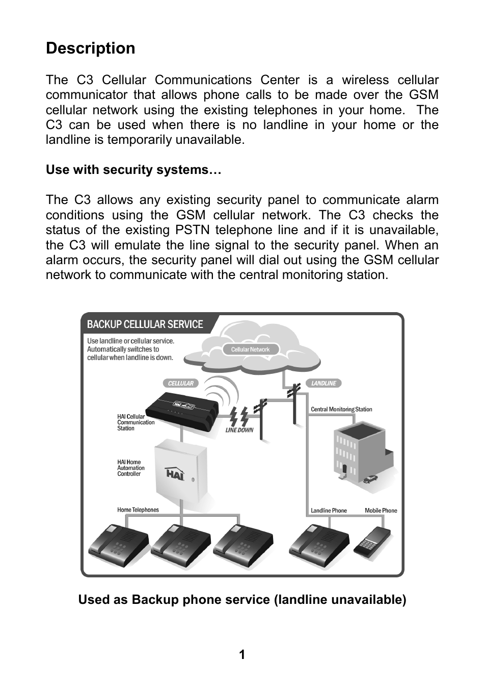 Description, Use with security systems | Home Automation 70A00-1 User Manual | Page 5 / 20