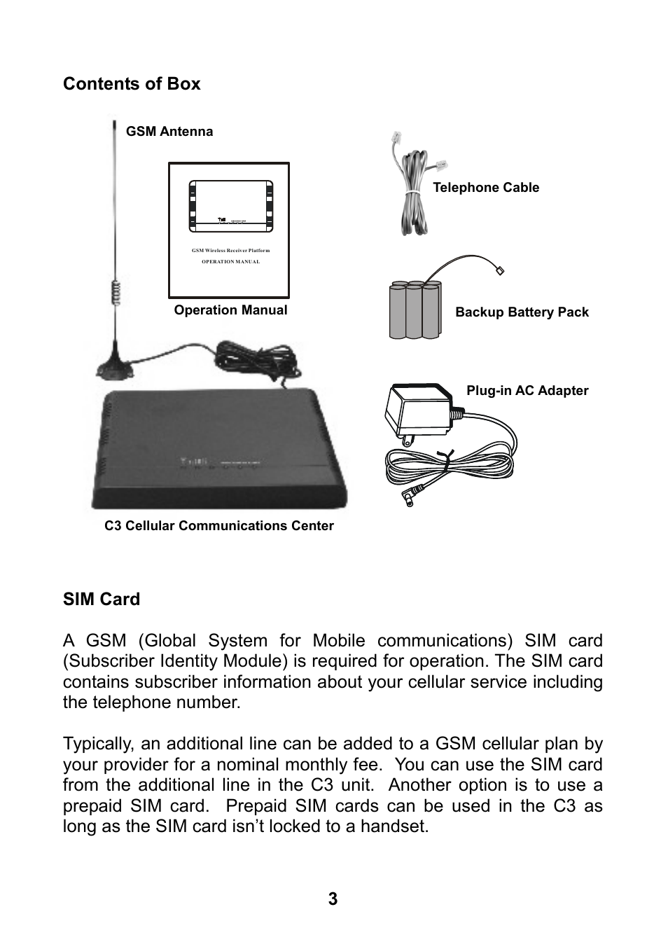 Contents of box, Sim card | Home Automation 70A00-1 User Manual | Page 7 / 20