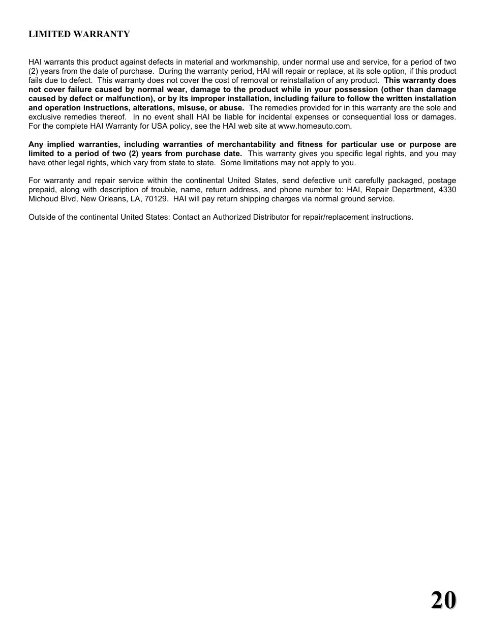 Home Automation RC-1000 User Manual | Page 20 / 20