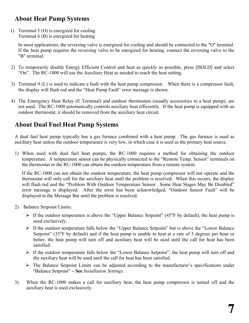 About heat pump systems, About dual fuel heat pump systems | Home Automation RC-1000 User Manual | Page 7 / 20