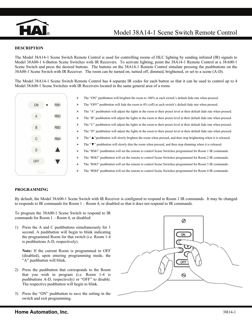 Home Automation 38A14-1 User Manual | 2 pages