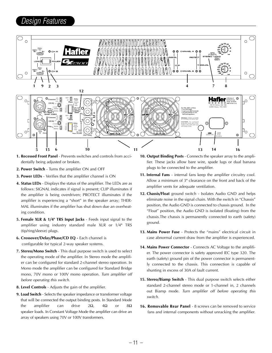 Design features | Hafler GX2600CE User Manual | Page 13 / 44