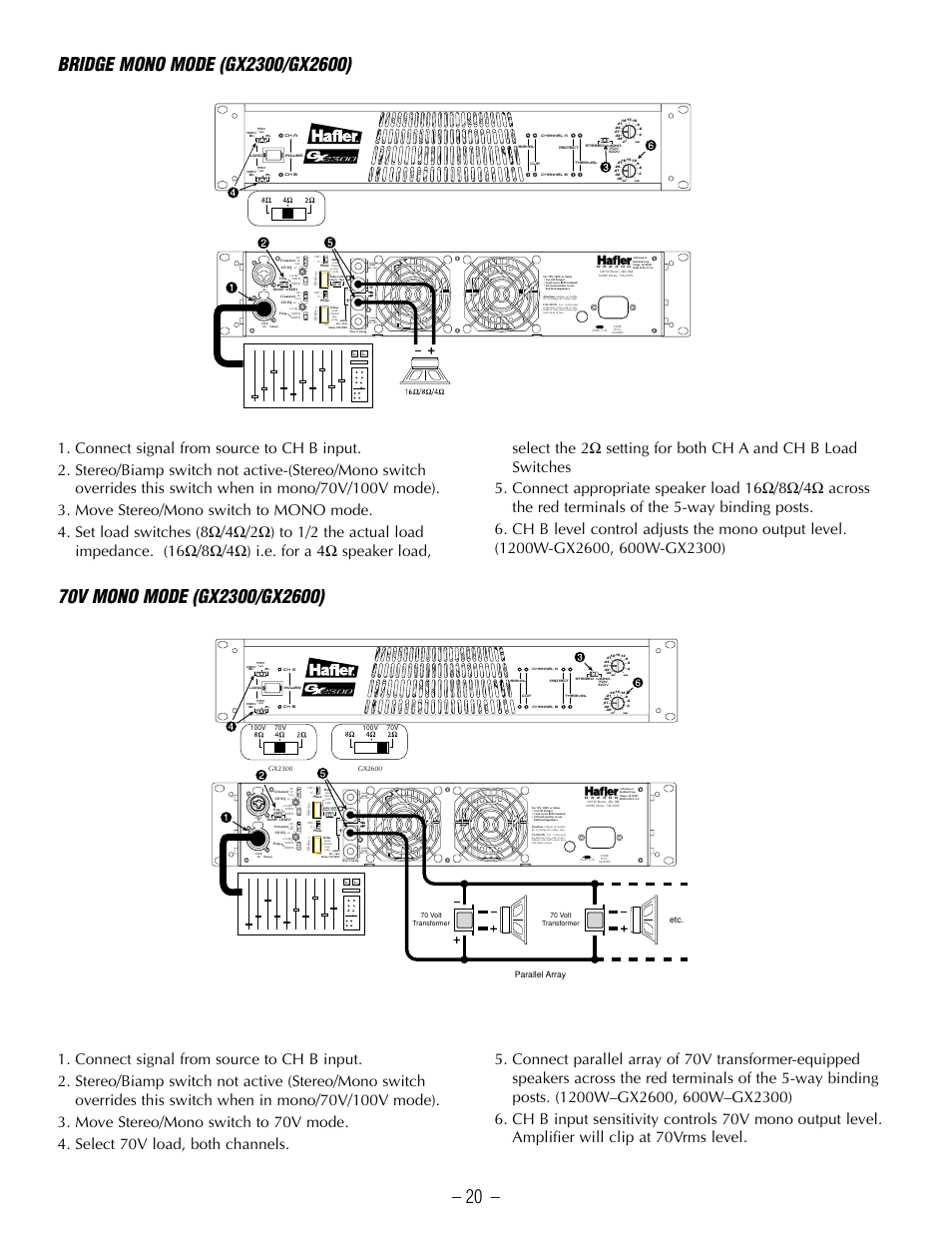 Off 0db 0db, Parallel array etc | Hafler GX2600CE User Manual | Page 22 / 44