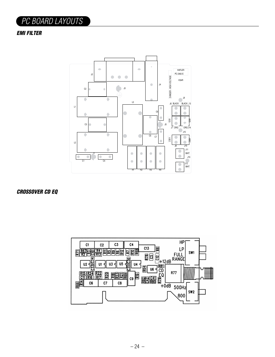 Pc board layouts, Emi filter crossover cd eq | Hafler GX2600CE User Manual | Page 26 / 44